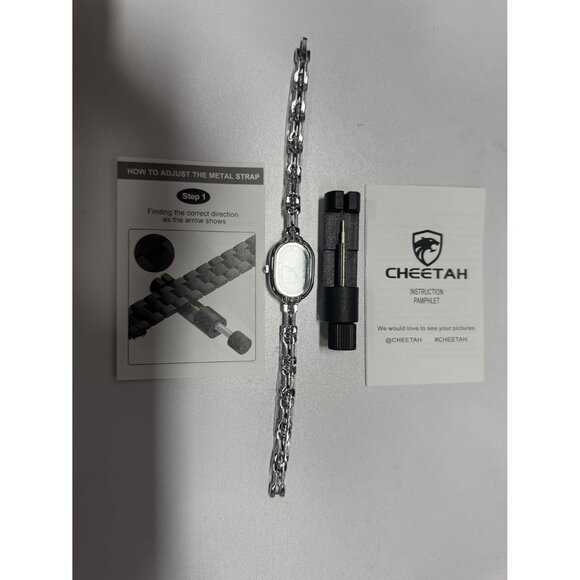 Cheetah Women's Silver White Gold Bangle Small Vintage Bracelet Waterproof Watch - Picture 12 of 13